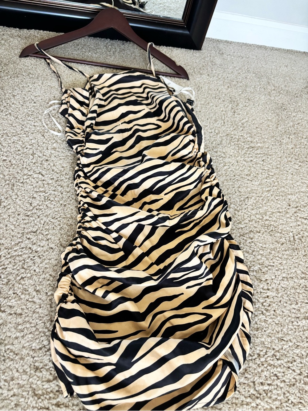 NWT Forever 21 Brown Zebra Ruched Party Club Dress - Size